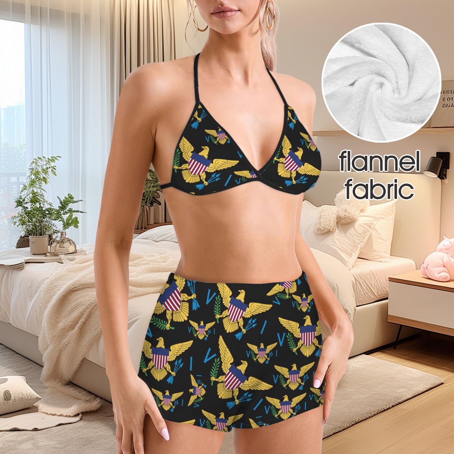 Women's Flannel Bikini Top & Shorts Pajamas