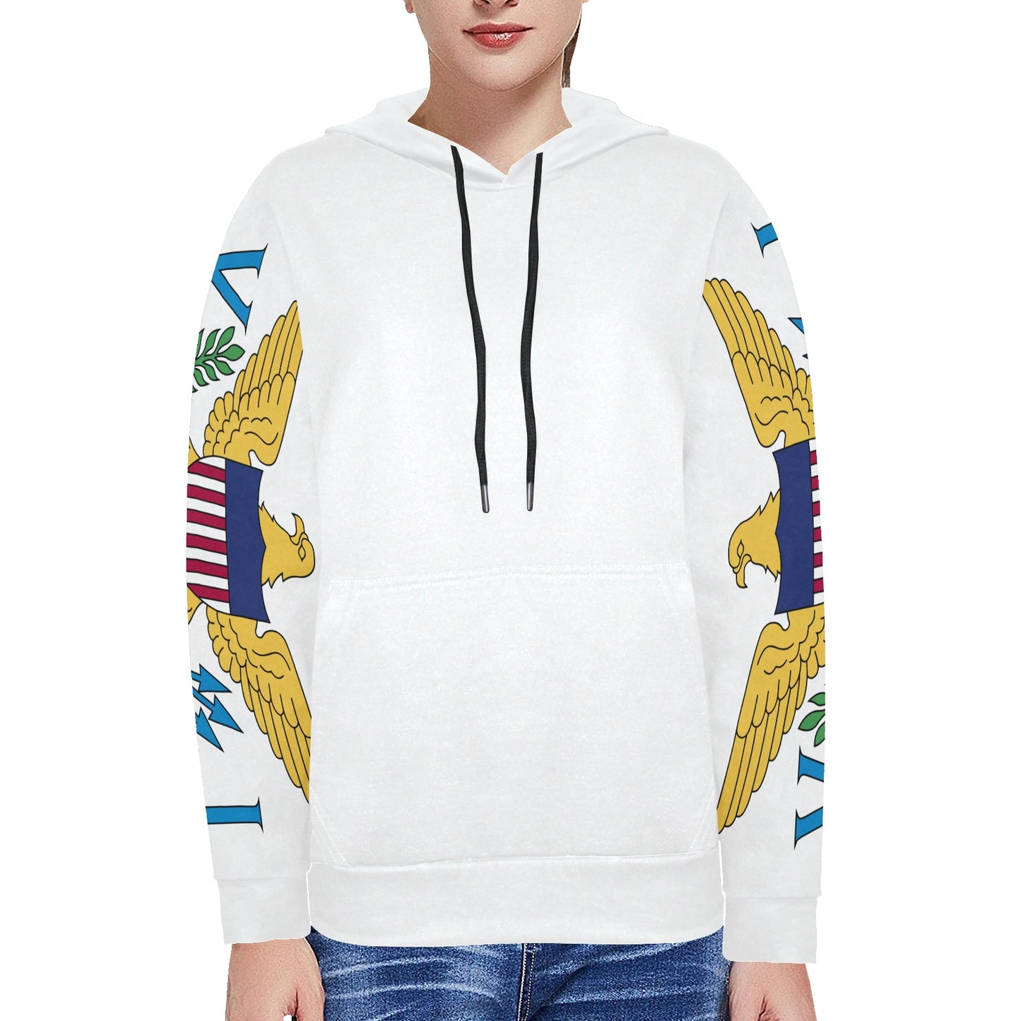 VI Flag Sweatshirt_Sleeves Only Women's Long Sleeve Fleece Hoodie (Model H55)